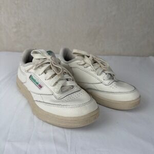 Reebok Club C 85 Kids White Green Leather Sneakers Size 3 US Youth Casual Shoes